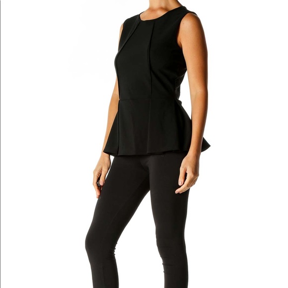 Boston Proper Black Pleated Solid Peplum Sleeveless Blouse SZ 4 - Picture 3 of 9